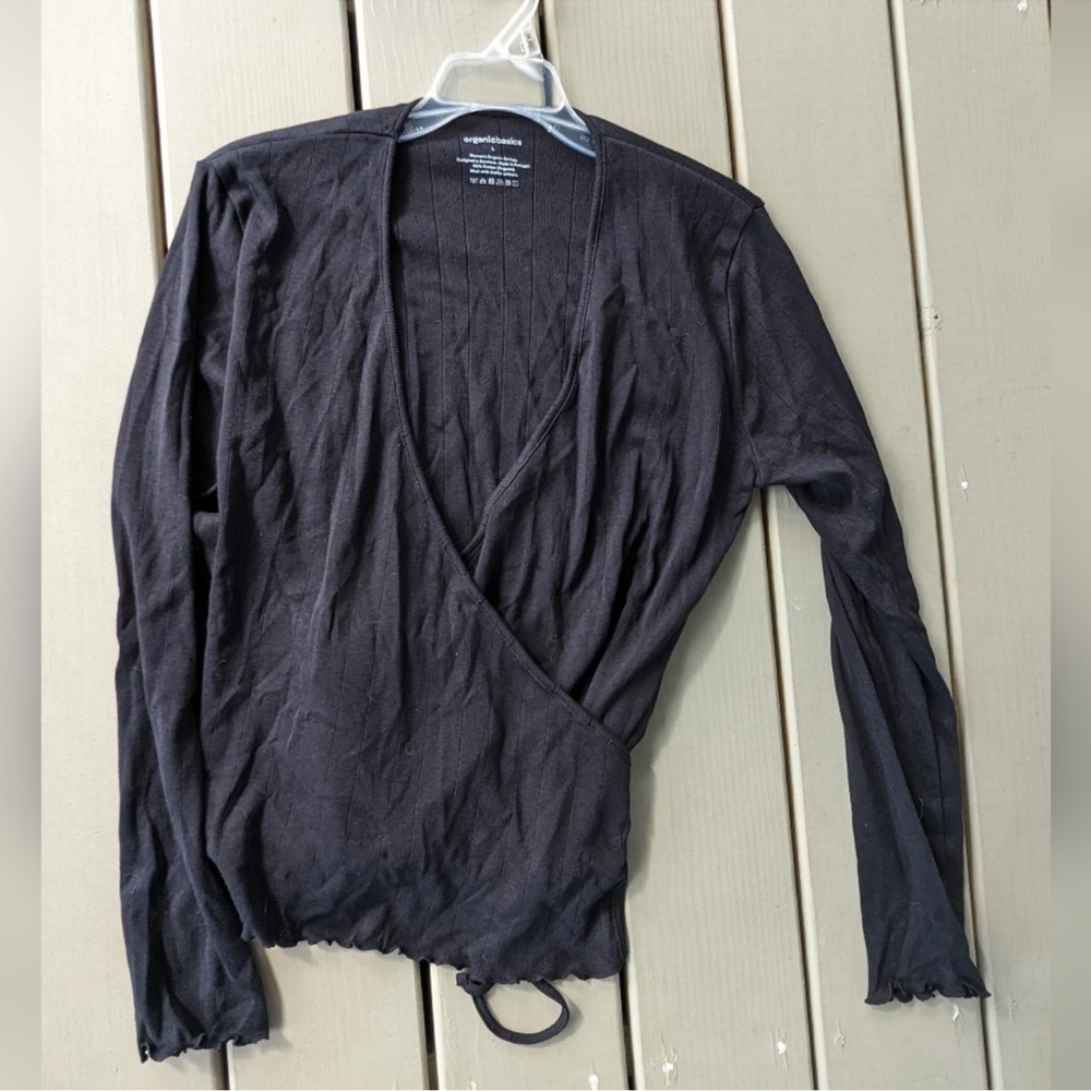 Women's Piontelle Wrap Top Organic Basics Large Black